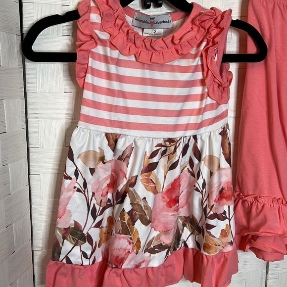 Set Includes Rose Floral & Stripe Print Top With Ruffle Detail - Picture 6 of 9